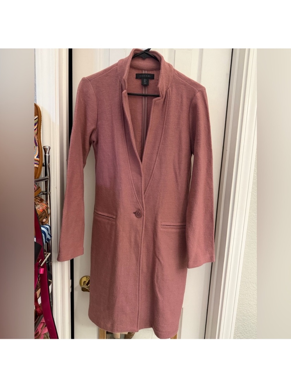 Tahari Rose Mauve Single-Button Long coatigan cardigan